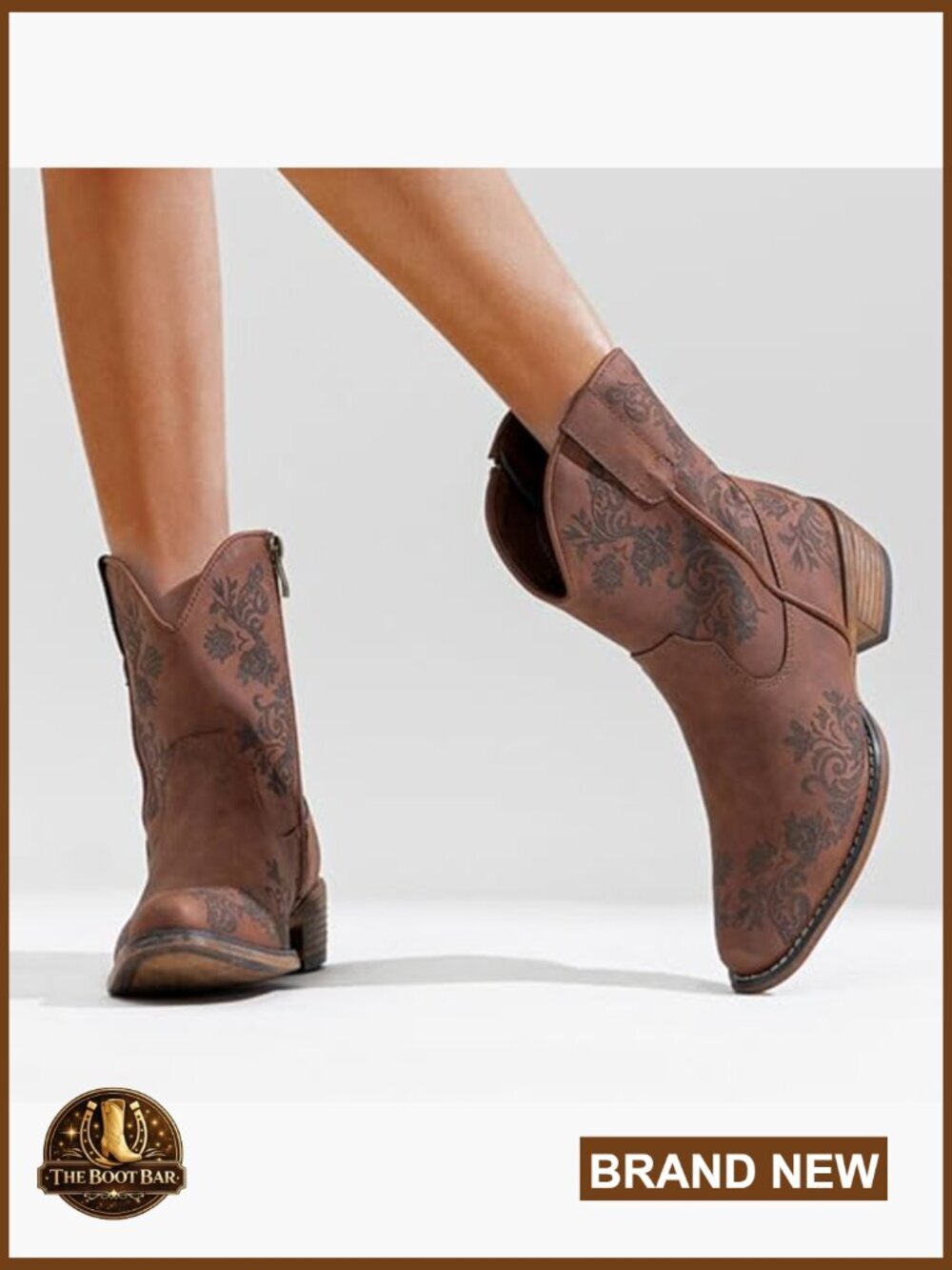 Women's Cowboy Ankle Boots Square Toe Low Heel Zipper Comfortable Western - Picture 2 of 7